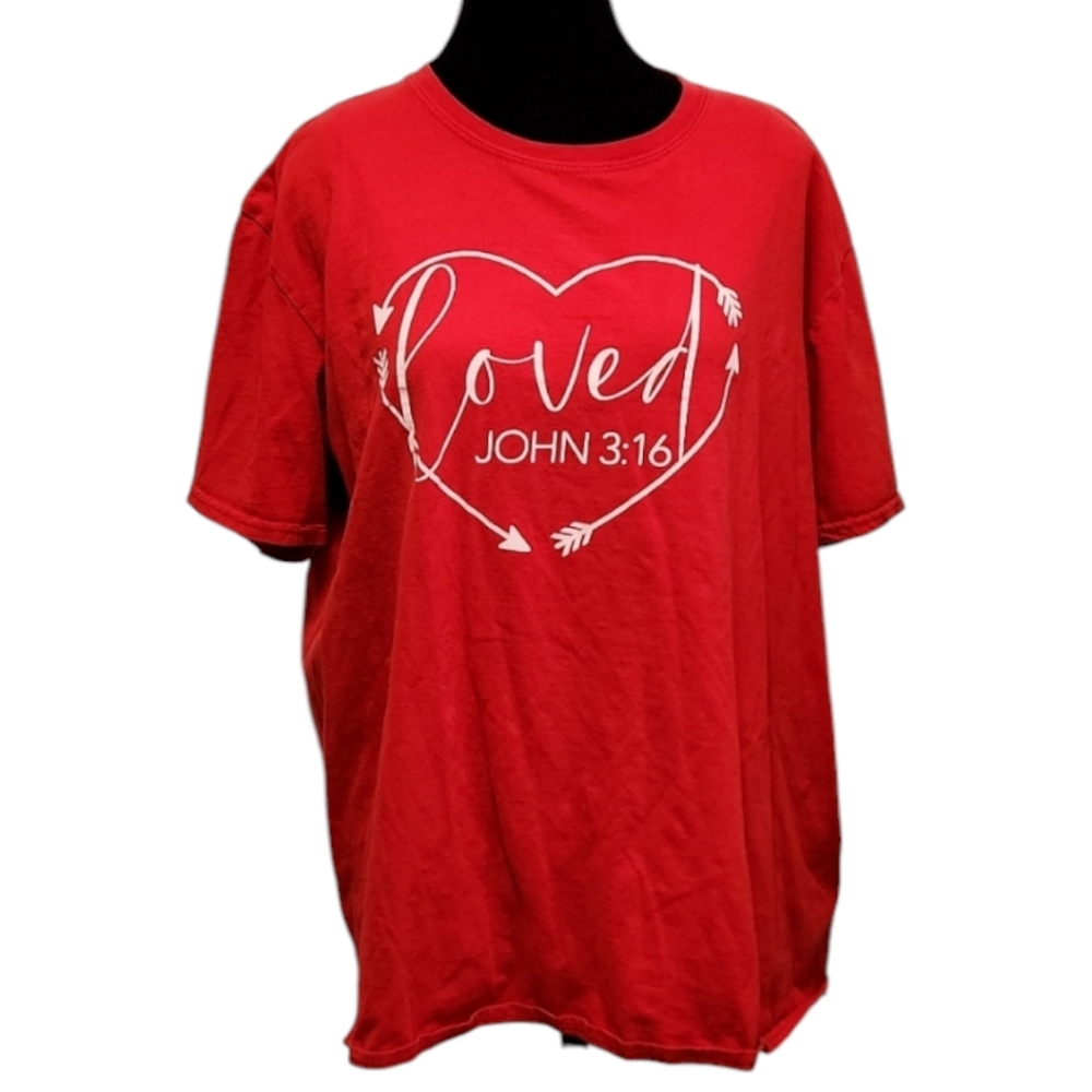 🔖3 For $10 🛍 Dollar Faith Club - Loved John 3:16 red tee shirt XL